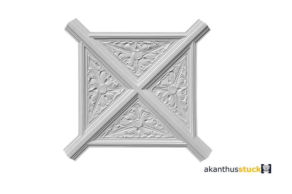 Stuck Deckenornament Deckenzwickel aus reinem Gips DB 28 mit offenen Akanthusblättern für Wand und Deckengestaltung