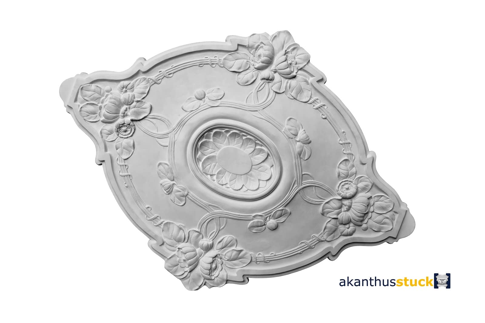 weiße Stuck Gips Rosette, im klassischen Jugendstil, Seerosen, oval, RO 44